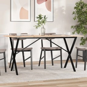 Tömör fenyőfa és acél étkezőasztal X-vázzal 140x80x75 cm