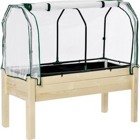 Outsunny Emelt Ágyás Üvegházzal, Zöldséges Ágyás Szövet Béléssel, Fűszerágyás Acél Kerettel, Virágtartó Doboz Kerthez, Balkonomhoz, Természetes Fenyő