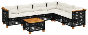vidaXL 7 részes fekete polyrattan kerti ülőgarnitúra párnával