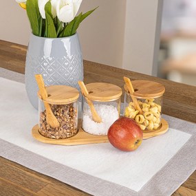 4home Bamboo üveg élelmiszer tároló szett kiskanáll és tálcával 310 ml