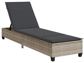 világosszürke polyrattan napozóágy párnákkal 55x200x25,5 cm