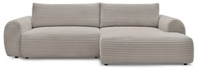 Világosszürkés bézs kordbársony kinyitható sarokkanapé (jobb oldali) Lucien – Bobochic Paris