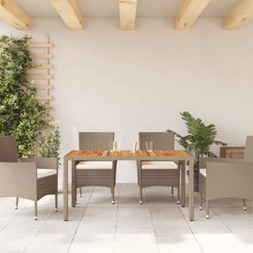 bézs polyrattan és akácfa kerti asztal 150 x 90 x 75 cm