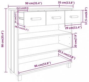 HAMAR fehér tömör fenyőfa tálalóasztal 90 x 35 x 90 cm