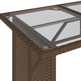 barna polyrattan üveglapos kerti asztal 110x68x70 cm