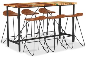 7 részes tömör újrahasznosított fa és valódi bőr bárszett