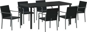 vidaXL Kert étkező szett 7 pcs Fekete és Szürke PE Rattan