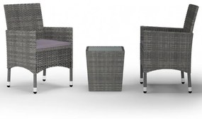 3 részes szürke polyrattan és edzett üveg bisztrószett