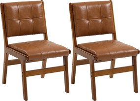 HOMCOM 2 db étkezőszék, modern PU kárpitozás, párnázott ülés, gumifa lábak, barna | Aosom