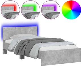 vidaXL betonszürke ágykeret fejtámlával és LED-világítással 100x200 cm