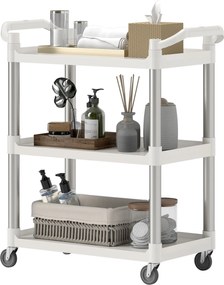 HOMCOM 3-Szintes Alumínium Ötvözet Kerekes Használati Kocsi 105 kg Teherbírás Étkezőbe Fürdőszobába 88x44x93 cm Fehér | Aosom