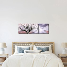 Piros fa kép (órával) (90x30 cm)