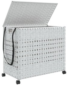 fehér rattan szennyeskosár kerekekkel 66x35x60 cm