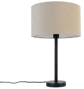 Modern asztali lámpa fekete világosbarna szövet búrával 35 cm - Simplo