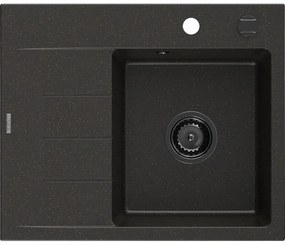 Mexen Ben gránit mosogató 1-medencés csepegtetővel, jobb oldali, 600 x 500 mm, fekete/arany metál fekete szifon