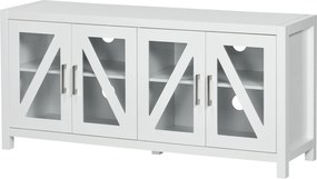 HOMCOM nappali TV állvány 58"-ig, 4 edzett üvegajtóval, állítható polcokkal és 4 kábelnyílással, 130x35x60 cm, Fehér | Aosom