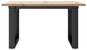 tömör fenyőfa és acél dohányzóasztal O-vázzal 70x70x40 cm