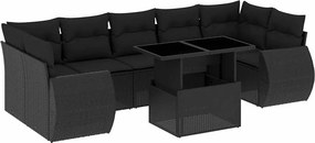 vidaXL 8 részes fekete polyrattan kerti ülőgarnitúra párnákkal