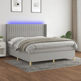világosszürke szövet rugós és LED-es ágy matraccal 160x200 cm