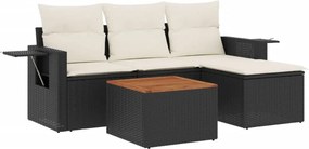 vidaXL 5 részes fekete polyrattan kerti kanapészett párnákkal
