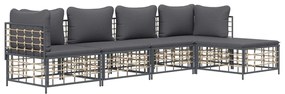 5 részes antracitszürke polyrattan kerti ülőgarnitúra párnákkal