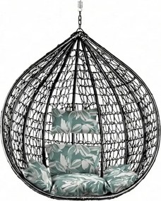 Fekete függő szék KOKON állvány nélkül, zöld-fehér párna