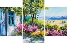 Kép a ház előtti kertről, olajfestmény (90x60 cm)