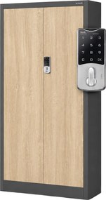 Fém irodai szekrény kódzárral, antracit, sonoma tölgy, 900x1850x400 mm: DANIEL Eco Design