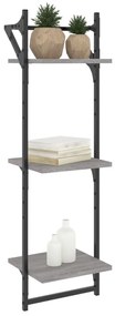 2 db 3 szintes szürke sonoma fali polc rúddal 30 x 25 x 100 cm
