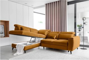 Sárga bársony kinyitható-tárolóhelyes sarokkanapé (bal oldali-L alakú) Noble – ELTAP