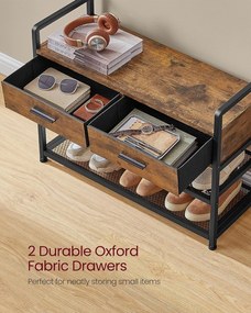 Előszobafal ülőkével, cipőtárolóval,szövetfiókkal,30 x 80,4 x 181,6 cm, rusztikus barna/fekete