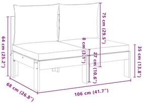 vidaXL 2 személyes tömör akácfa karfa nélküli kerti kanapé párnákkal