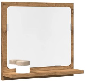 kézműves tölgy szerelt fa tükrös fürdőszobaszekrény 40x11x37 cm