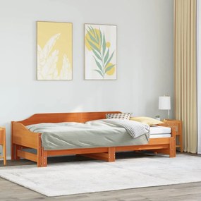 viaszbarna tömör fenyőfa kihúzható kanapéágy 90 x 200 cm