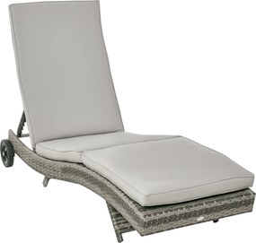 Outsunny Rattan Dönthető Kerti Fekvőágy S-Formájú Két Kerekével, 5 Fokozatban Állítható Hátmasszázs, Levehető Párnázattal teraszra 207x70x70 cm Világo