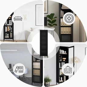 Fekete üveg vitrin nappaliba, fém lábakon LUIGI Modern 500 x 1800 x 350 mm