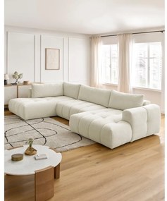 Bézs kinyitható-tárolóhelyes sarokkanapé (bal oldali-U alakú) Fuji – Bobochic Paris