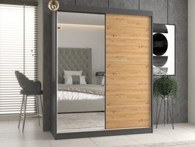 Aldabra IGA 160 A/C tolóajtós gardróbszekrény 120x61x200, 1 tükörrel / díszcsíkos, antracit- tölgy