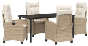 vidaXL Kert étkező szett párnával 5 pcs Bézs polirattan