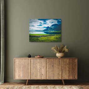 Egy tó hegyekkel képe (üvegen) (70x50 cm)