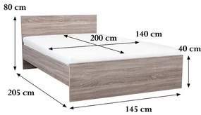 Miami franciaágy ágyneműtartó nélkül 140x200 cm yorki tölgy-yorki tölgy