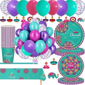 Diwali étkészlet tányérok bögrék asztalterítő lufik 100db