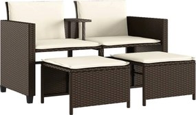 vidaXL 2 személyes barna polyrattan kerti kanapé asztallal/székkel