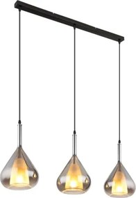 Globo 15542-3 Függeszték fém fekete matt, füstszínű üveg, fekete kábel, magassága lerövidíthető, HxSzxM: 900x200x1400mm, 3x E27 60W 230V izzók nélkül