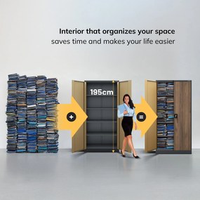 Fém iratszekrény JAN H, 900 x 1950 x 400 mm, Eco Design: antracit/ dió