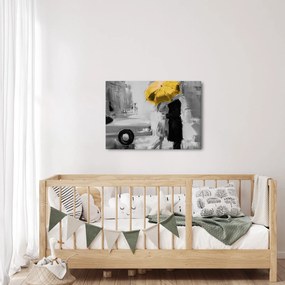 Kép - Szerelmespár egy esernyő alatt, sárga (70x50 cm)