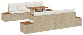 vidaXL Kert étkező szett párnával 9 pcs Beige és krém