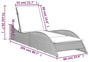 bézs polyrattan napozóágy párnával 60x205x73 cm