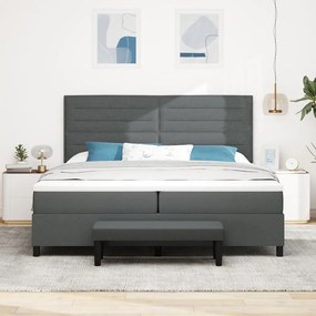 Box Spring Ágy Matracot és Padot Sötétszürke 200x200 cm Szövet
