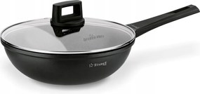 Hagyományos Wok Serpenyő Extra Mély Üvegfedővel 28CM Indukciós És Gáz Tűzhelyhez